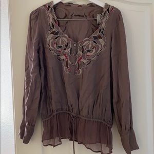 Brown Long Sleeves blouse with Indian embroidery